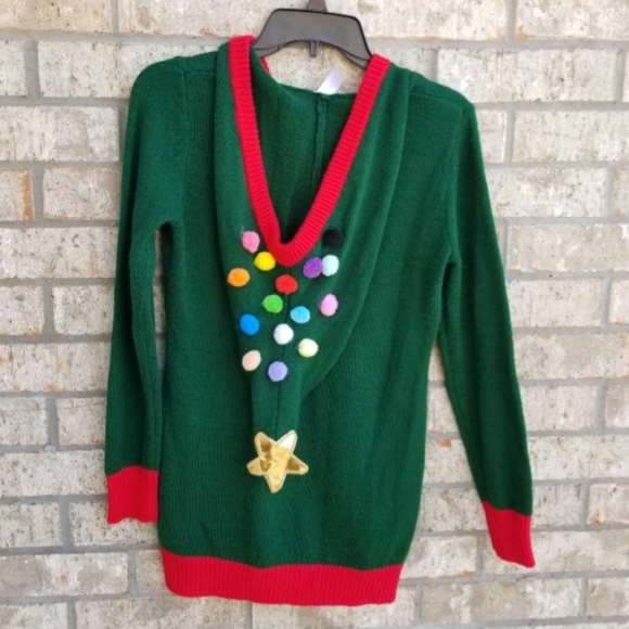 NoBo Hooded Ugly Christmas Elf Sweater Dress (Womens SM/M JrsXL 15-17) Green Red - Picture 8 of 10